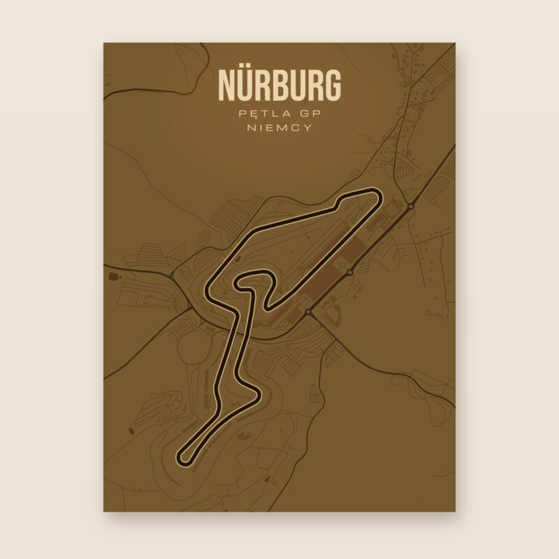 Plakat z mapą - Nürburg (pętla GP) - plakat z mapą toru, brązowy styl, bez ramy