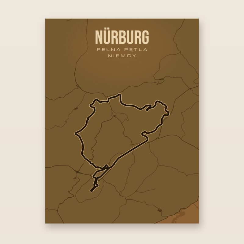 Plakat z mapą - Nürburg (pełna pętla) - plakat z mapą toru, brązowy styl, bez ramy