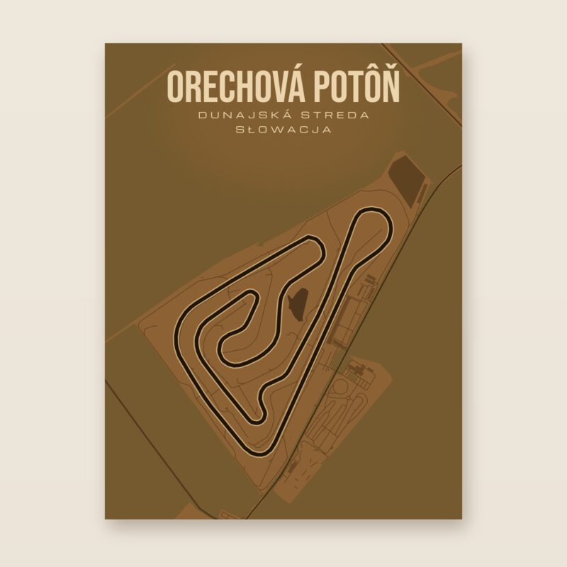 Plakat z mapą - Orechová Potôň - plakat z mapą toru, brązowy styl, bez ramy