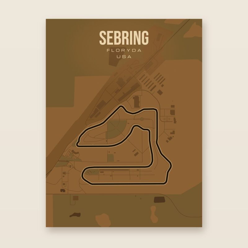 Plakat z mapą - Sebring - plakat z mapą toru, brązowy styl, bez ramy