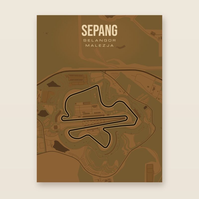 Plakat z mapą - Sepang - plakat z mapą toru, brązowy styl, bez ramy