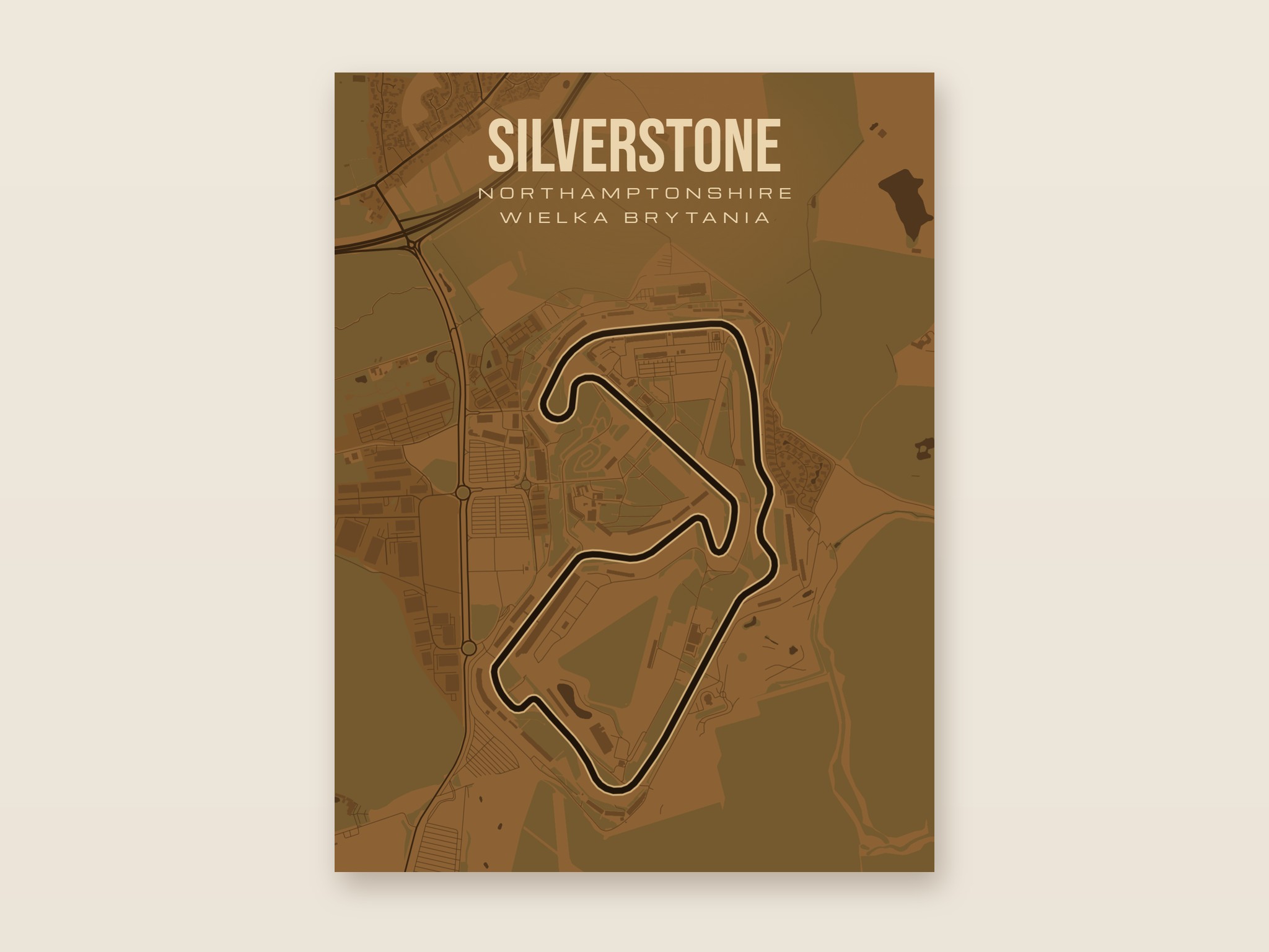 Plakat z mapą - Silverstone - plakat z mapą toru, brązowy styl, bez ramy
