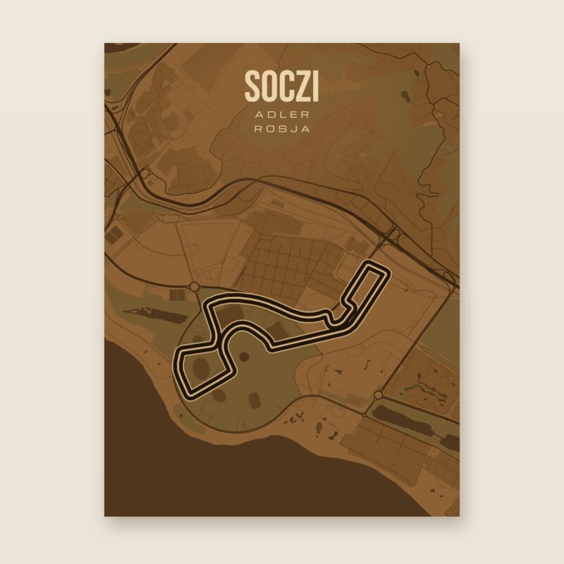 Plakat z mapą - Soczi - plakat z mapą toru, brązowy styl, bez ramy