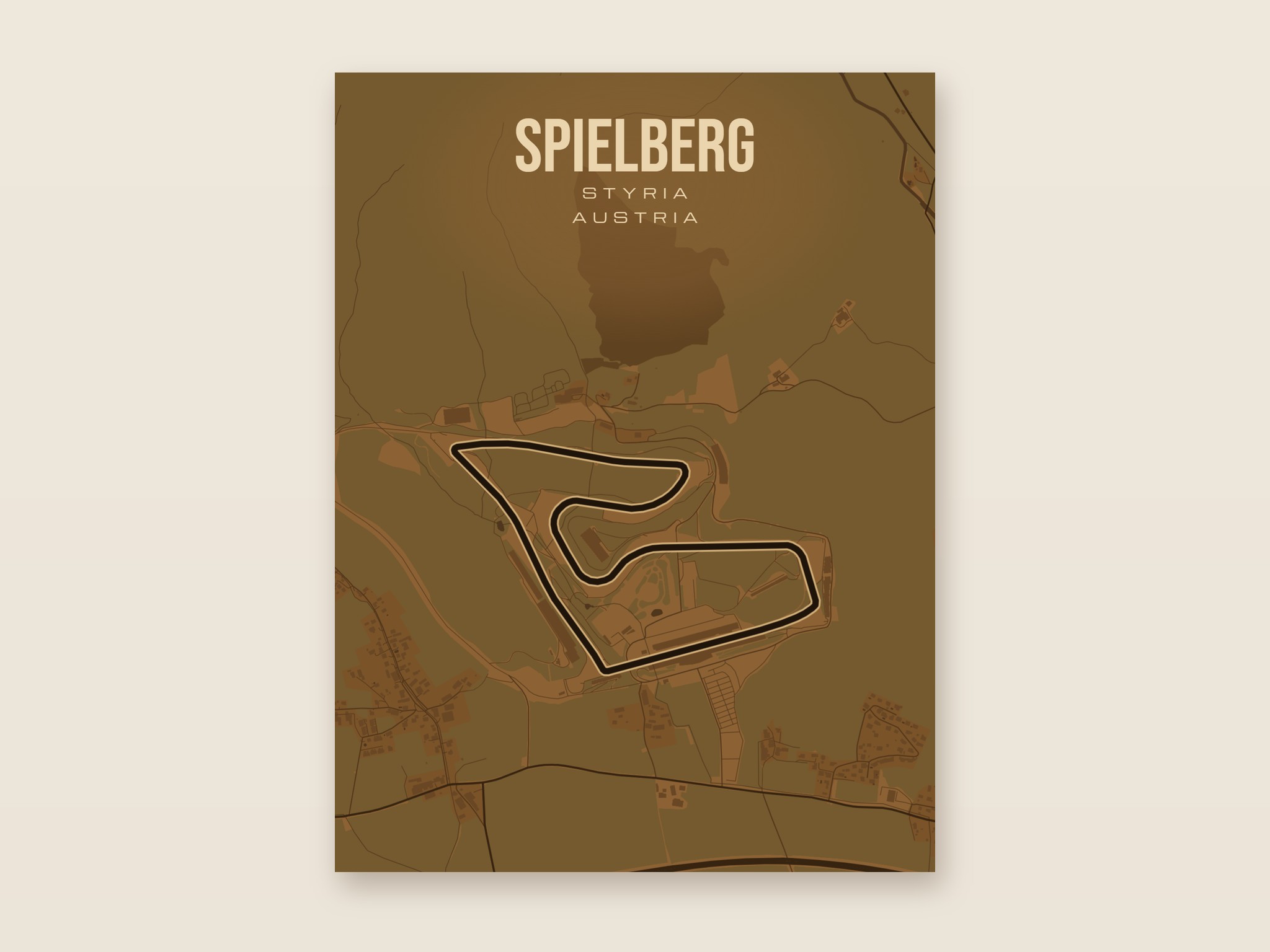 Plakat z mapą - Spielberg - plakat z mapą toru, brązowy styl, bez ramy