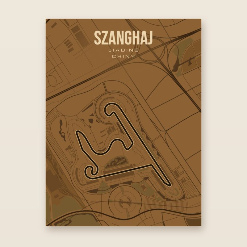 Plakat z mapą - Szanghaj - plakat z mapą toru, brązowy styl, bez ramy
