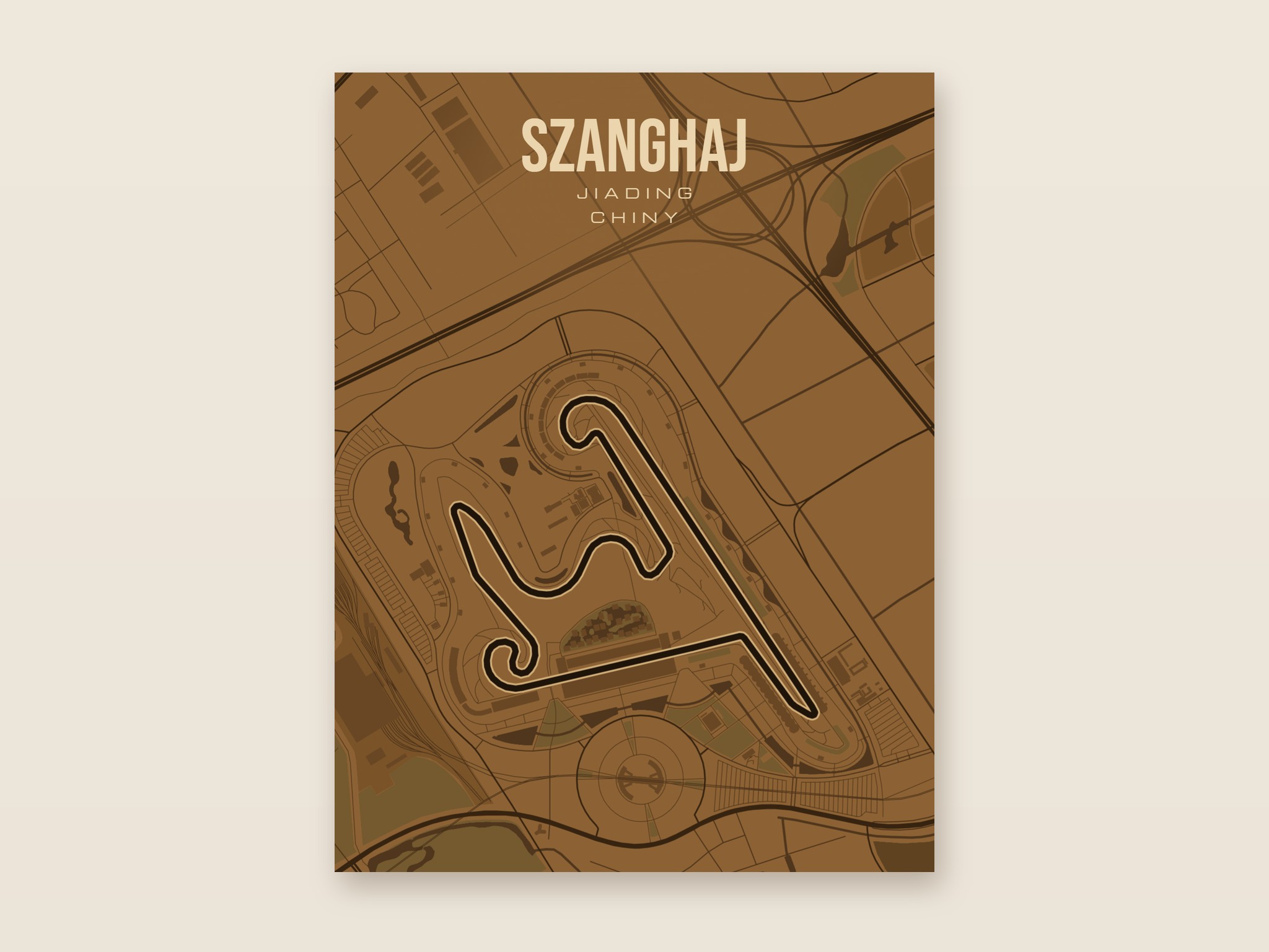 Plakat z mapą - Szanghaj - plakat z mapą toru, brązowy styl, bez ramy