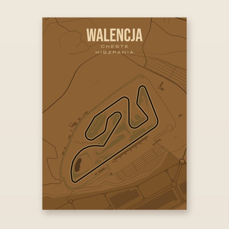 Plakat z mapą - Walencja (Cheste) - plakat z mapą toru, brązowy styl, bez ramy
