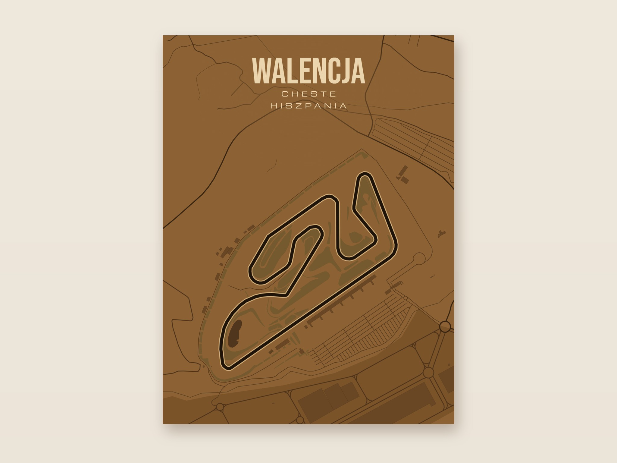 Plakat z mapą - Walencja (Cheste) - plakat z mapą toru, brązowy styl, bez ramy