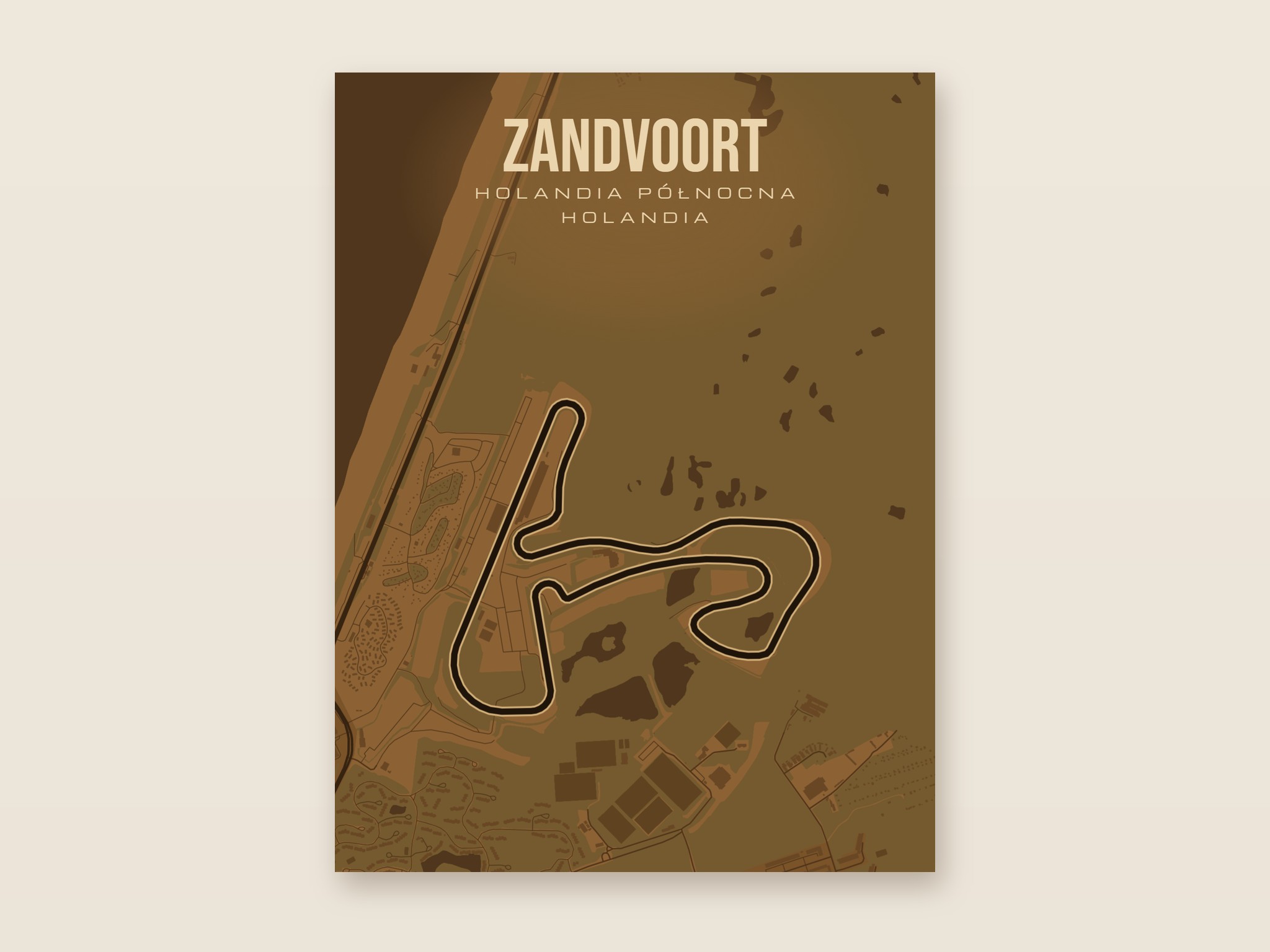 Plakat z mapą - Zandvoort - plakat z mapą toru, brązowy styl, bez ramy