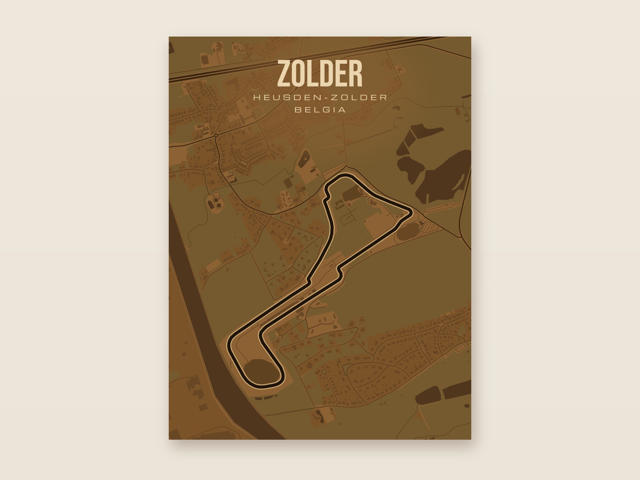 Plakat z mapą - Zolder - plakat z mapą toru, brązowy styl, bez ramy