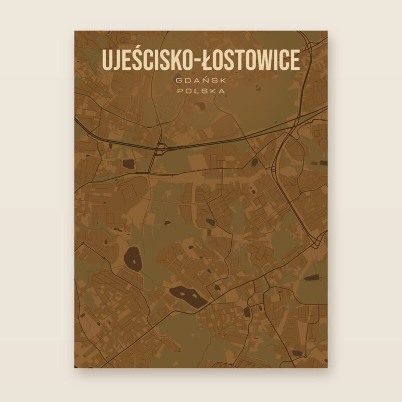 Plakat z mapą - Ujeścisko-Łostowice (Gdańsk), brązowy styl, bez ramy
