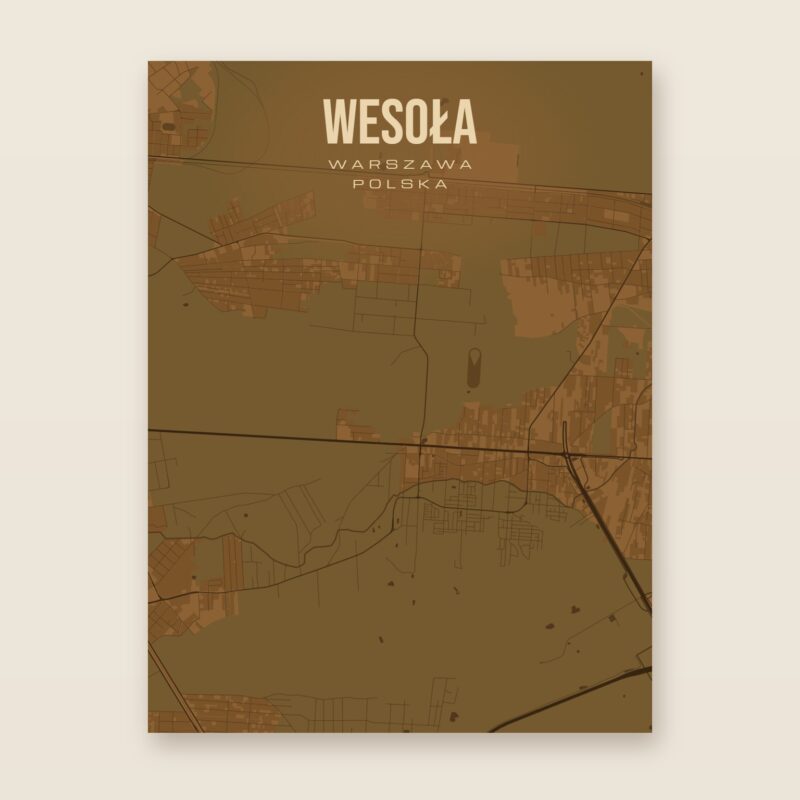 Plakat z mapą - Wesoła (Warszawa), brązowy styl, bez ramy