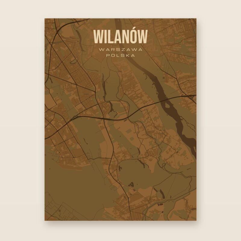 Plakat z mapą - Wilanów (Warszawa), brązowy styl, bez ramy