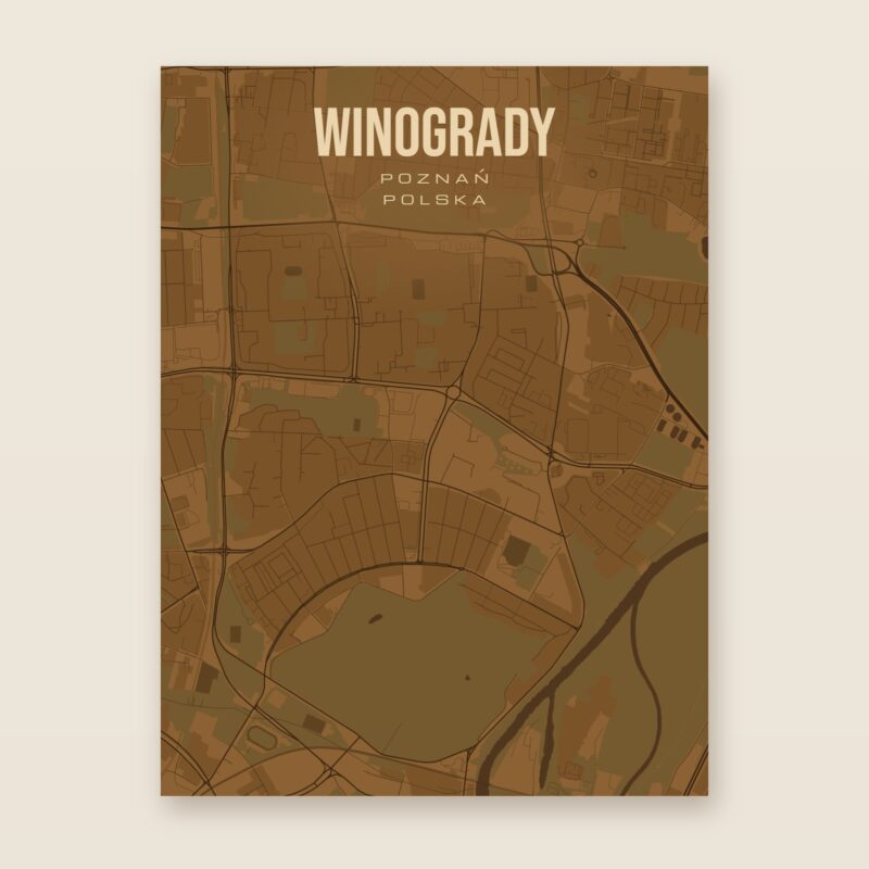Plakat z mapą - Winogrady (Poznań), brązowy styl, bez ramy