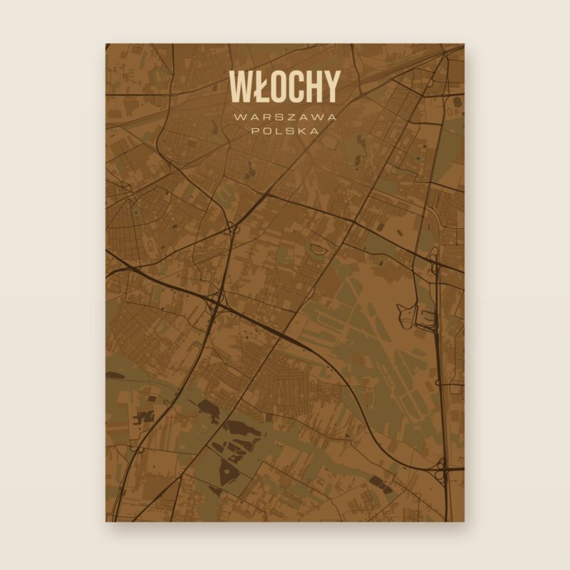 Plakat z mapą - Włochy (Warszawa), brązowy styl, bez ramy