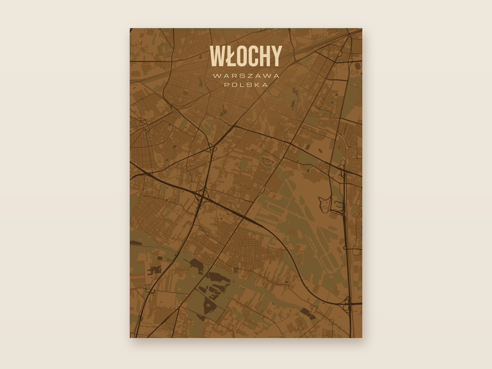 Plakat z mapą - Włochy (Warszawa), brązowy styl, bez ramy