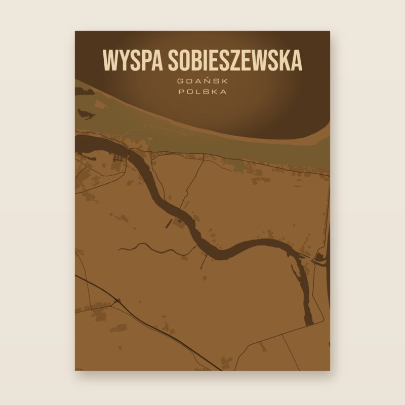 Plakat z mapą - Wyspa Sobieszewska (Gdańsk), brązowy styl, bez ramy