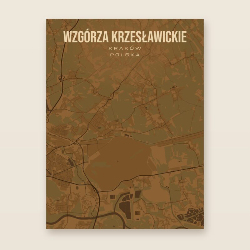 Plakat z mapą - Wzgórza Krzesławickie (Kraków), brązowy styl, bez ramy