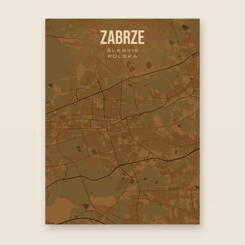 Plakat z mapą - Zabrze, brązowy styl, bez ramy