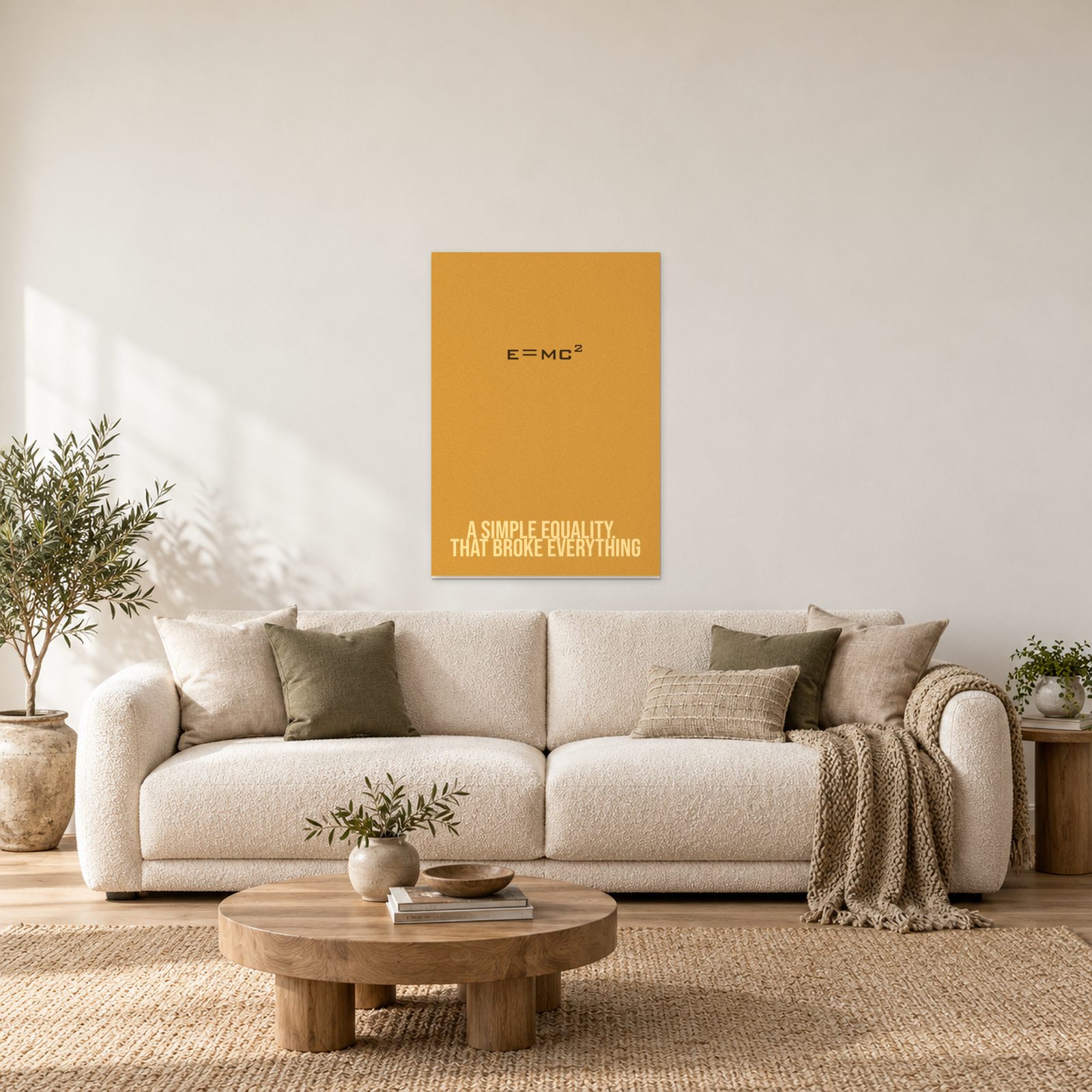 E=mc² - plakat nad sofą w salonie