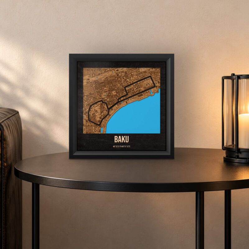 Baku - drewniana mapa toru w ramce
