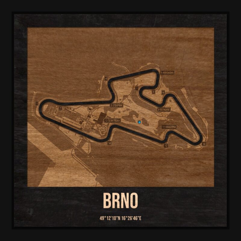 Brno - drewniana mapa toru w ramce