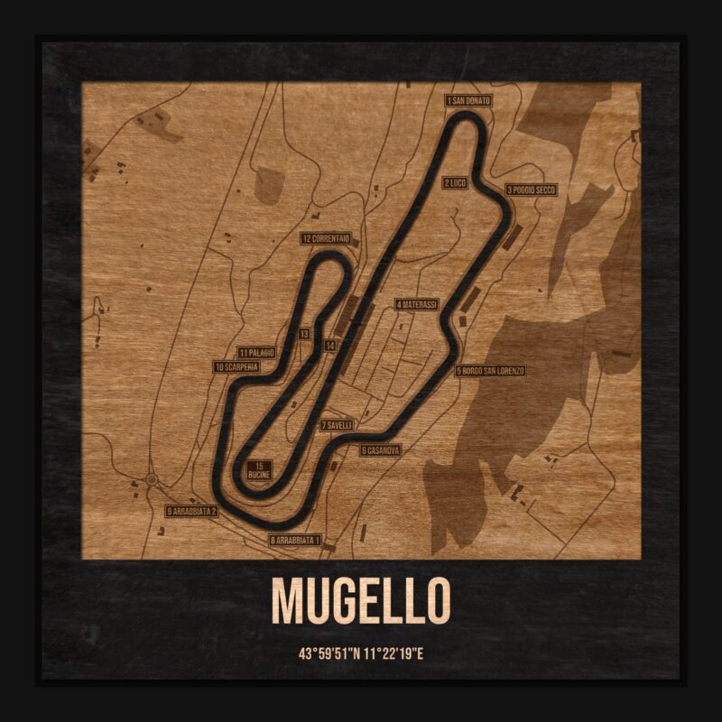 Mugello - drewniana mapa toru w ramce