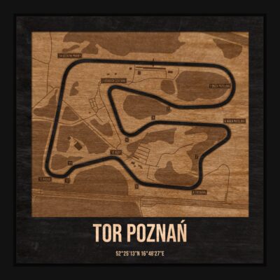 Tor Poznań - drewniana mapa toru w ramce
